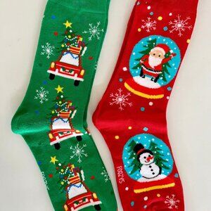 Merry Christmas Santa Claus Snowman Xmas Present Festive 2 Pairs Men's Socks